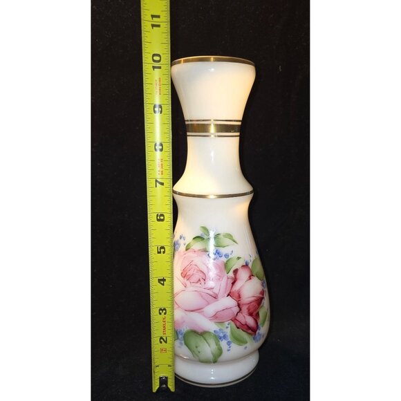 1950s DeLuxe Inc Bristol Glass hand painted Roses Vase - Picture 7 of 8